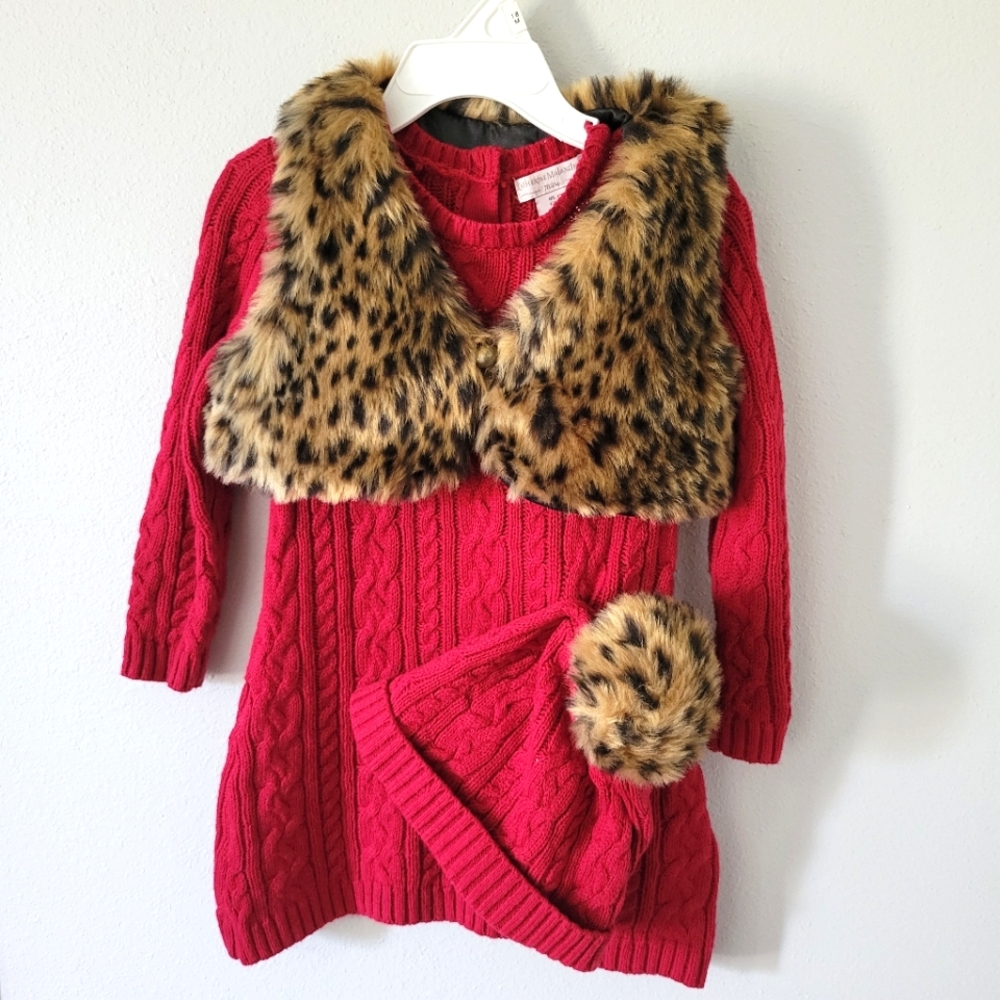 Catherine Malandrino sweater dress vest and hat set toddler girl 12-18m outfit
